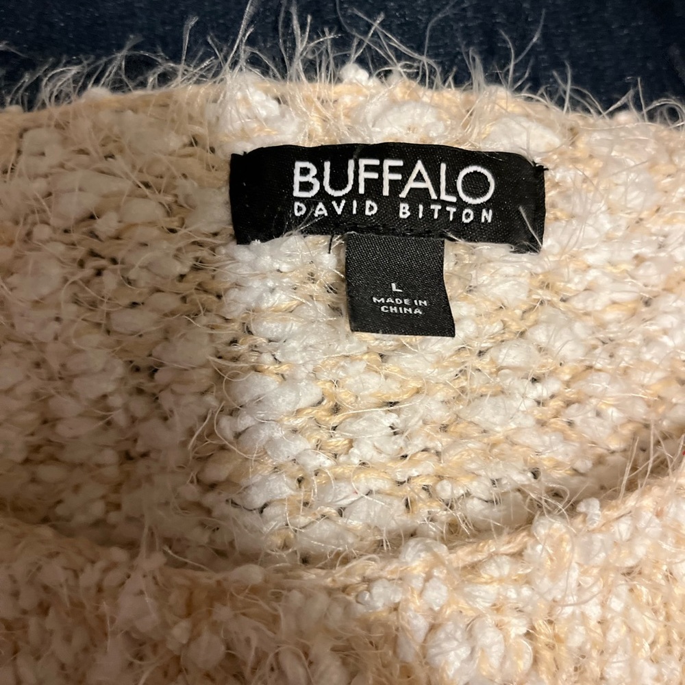 Buffalo David Bitton Sz L Eyelash Sweater Orange White Long Sleeve Soft Pullover